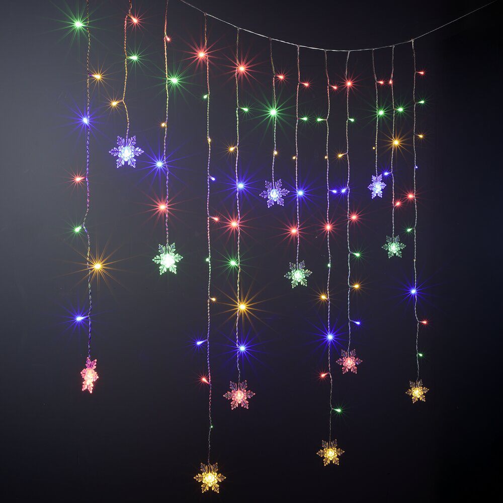 Guirlande de No&euml;l lumineuse 90LED rideau flocon multicolore L665cm