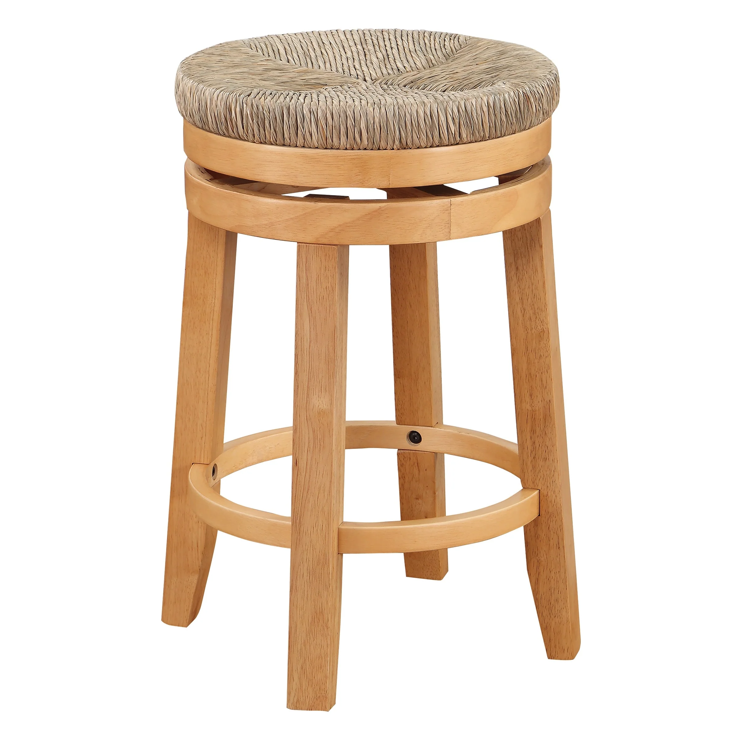OS Home and Office Furniture 2-Pack 26 Swivel Counter Stool with Woven Seagrass Seat and Natural Woodgrain Frame