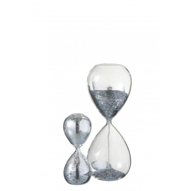 PERLES - Sablier verre argent H40cm