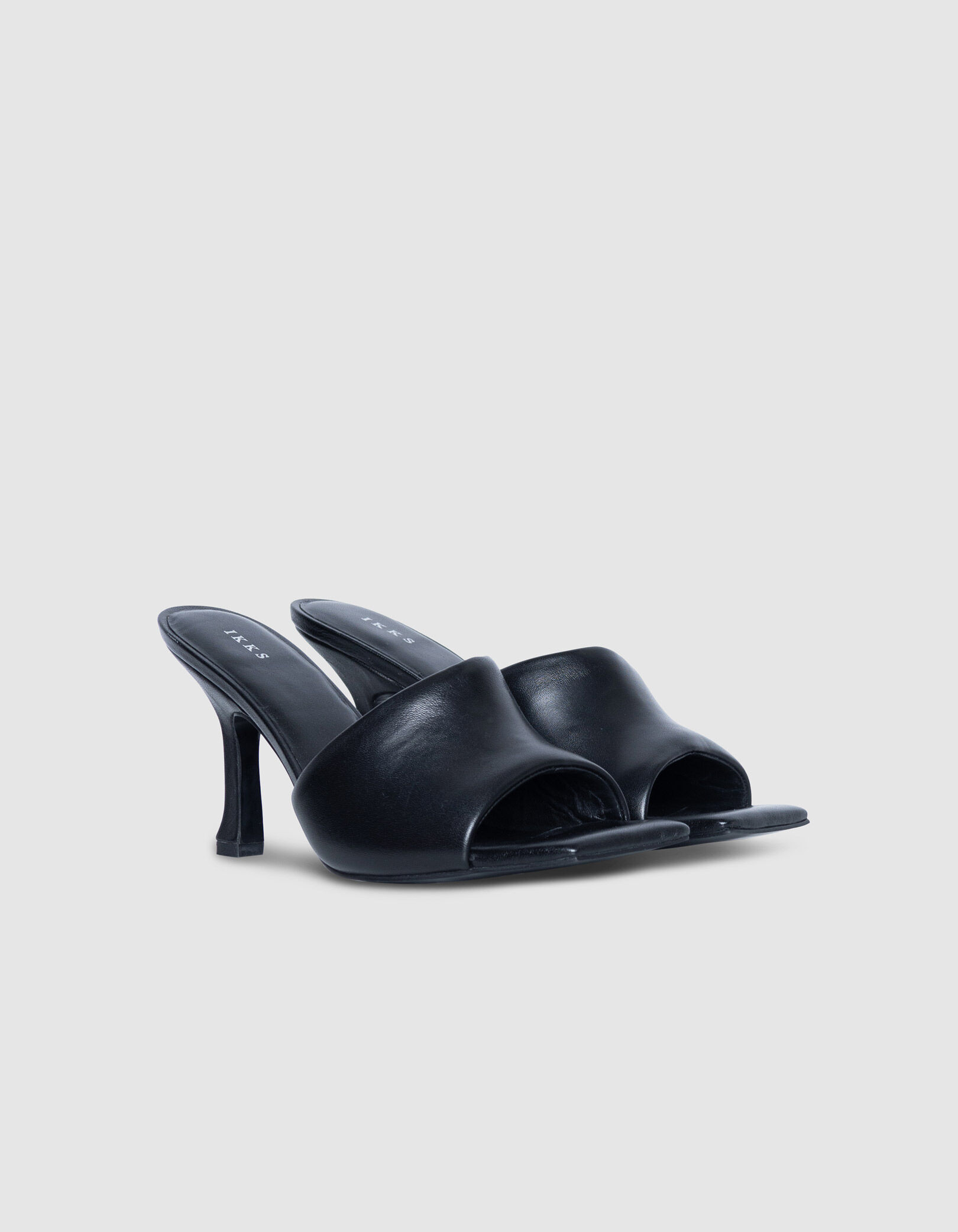 Mules à talon noires cuir puffer Femme