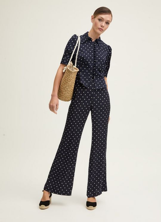 Elsie Spring Navy & Birch 40'S Polka Dot Trouser