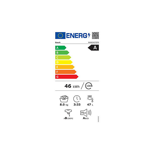 Lave-linge frontal 60cm 8kg 1200 tours/min Bosch WAN2427ZFR série 4
