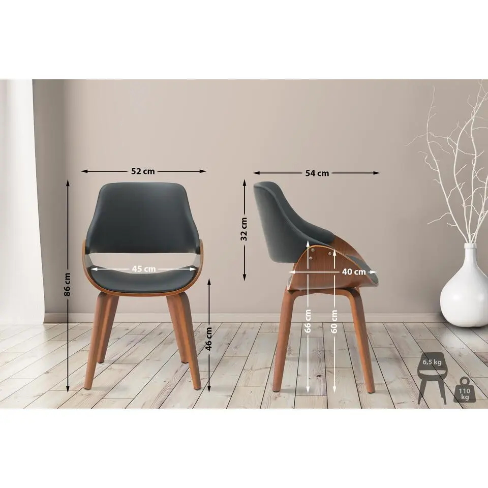 CLP Eetkamerstoel Vangale walnoot Frame - Kunstleer - walnoot/zwart