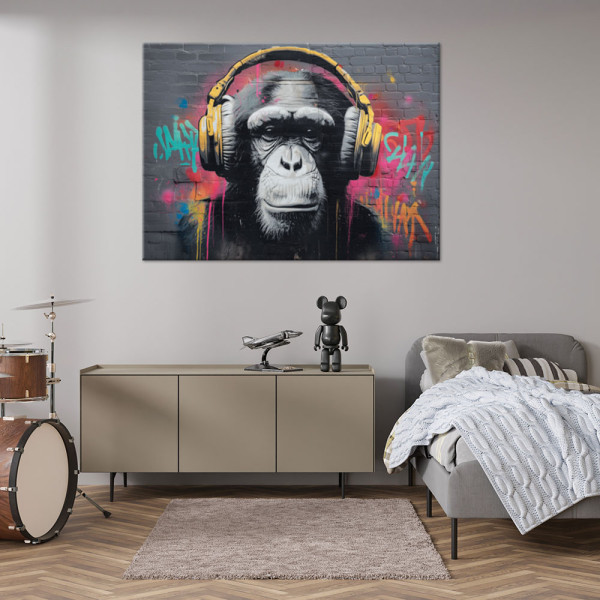 Feeby Obraz na płótnie, Małpa DJ Muzyka Street Art 60x40