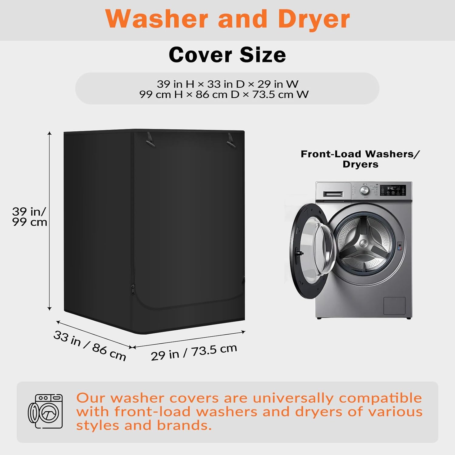 Washing Machine Cover - Heavy Duty Thick Oxford Fabric, Outdoor Waterproof/Dustproof/Anti-UV, Fits Most Front-Load Washer/Dryer, 33D x 29W x 39H-2Pcs