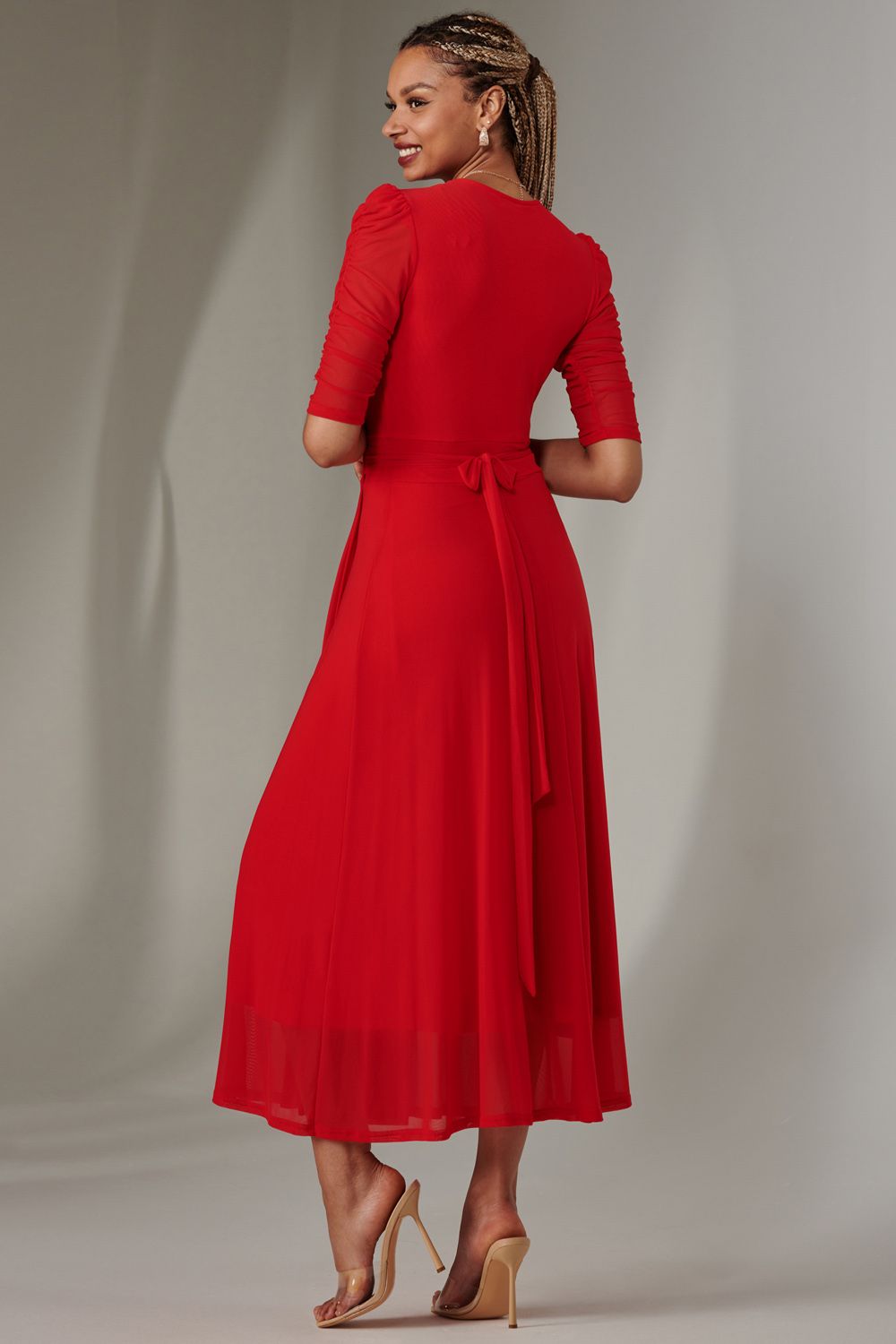 Jolie Moi Zeena Plain Wrap Mesh Maxi Dress