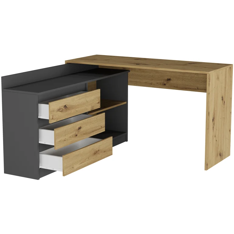 Biurko narożne komoda zestaw 120 cm FRAMIRE N-15 artisan mix antracyt