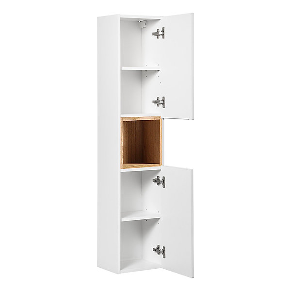Colonne murale salle de bain 2 portes 1 niche Riva Blanc et Bois