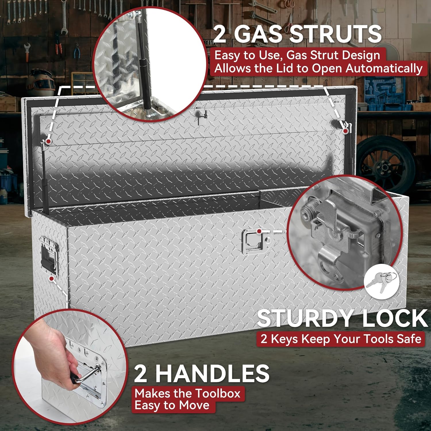 YITAMOTOR 48 Inch Truck Bed Tool Boxes Heavy Duty Aluminum with Sliding Shelf, Diamond Plate ToolBox for Pick Up Truck RV Trailer, Chest Storage Organizer with Lock and Keys