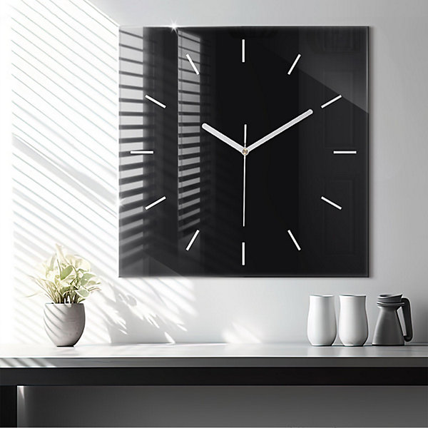 Horloge murale Wallfluent 60x60 cm Aiguilles blanches Noir 1 pcs