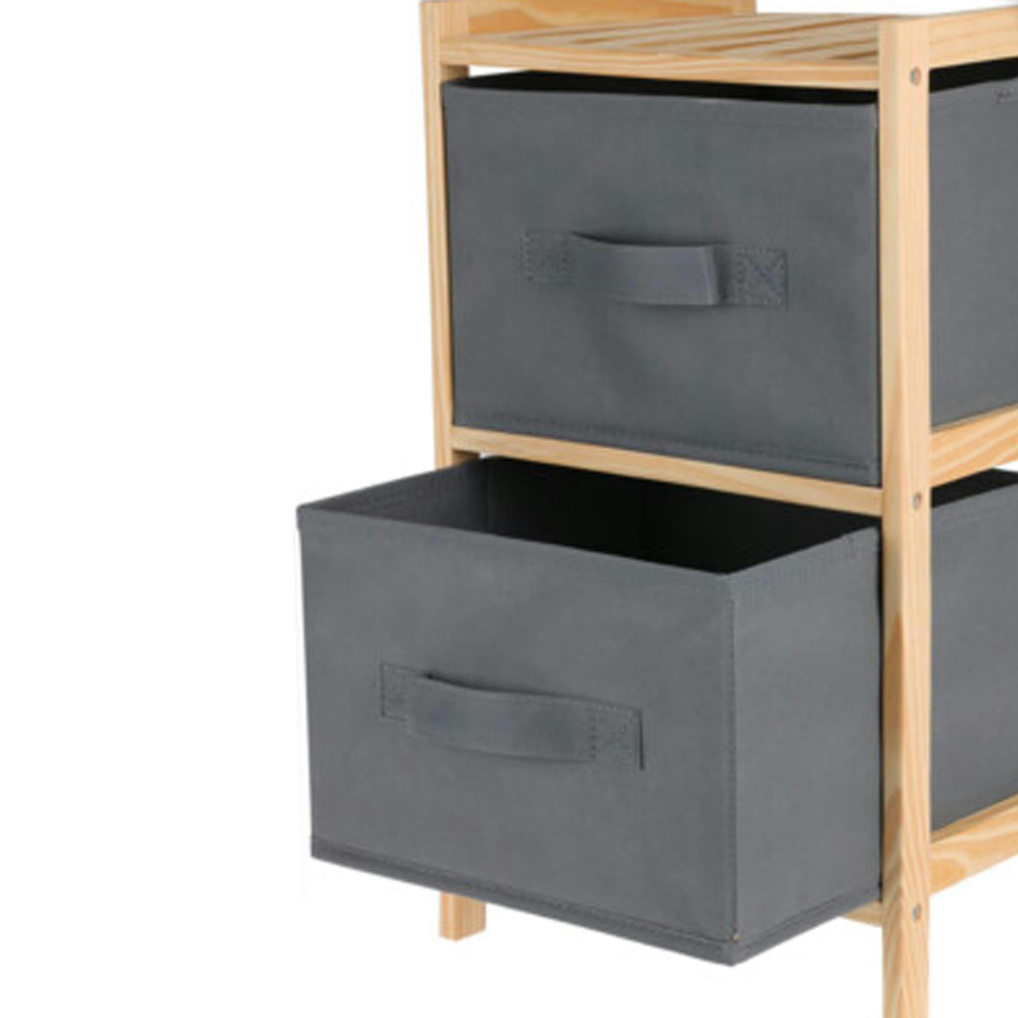 - Table de chevet en bois avec 2 tiroirs gris en toile 27.5x25.5x46cm