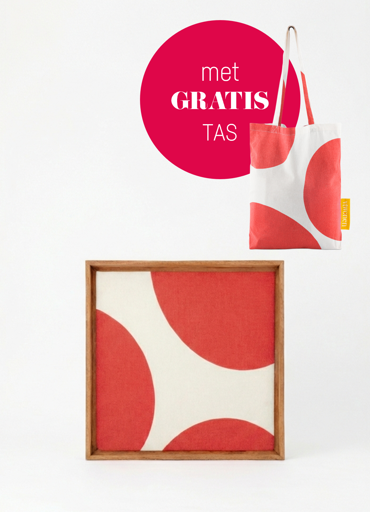 vtwonen - Wanddecoratie - Stippen - Hout - Rood - 60x80cm