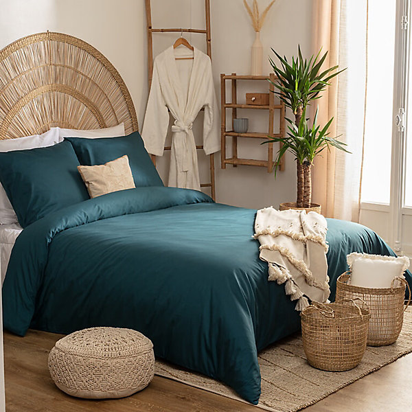 Housse couette   2 taies 240 x 260 cm Percale de coton Uni bleu