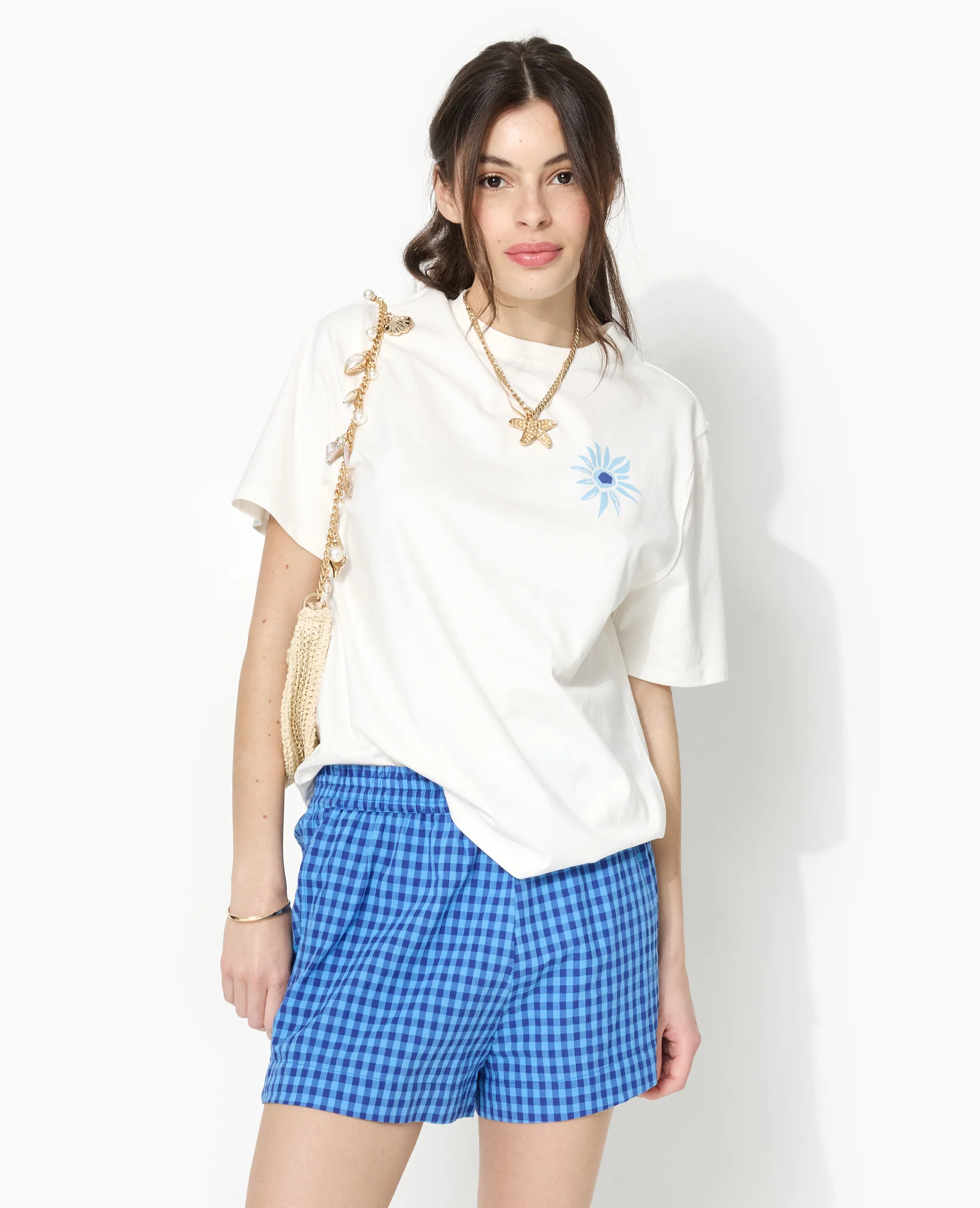 Short taille élastiquée motif vichy