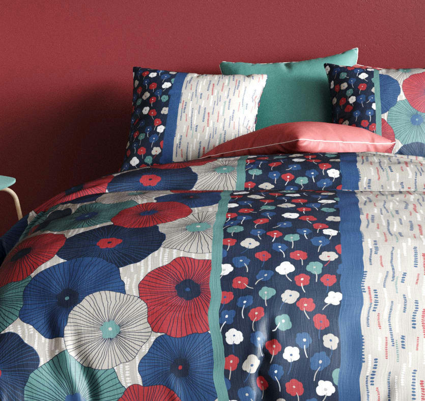 AGUEDA - Parure housse de couette coton bleu 140x200 cm