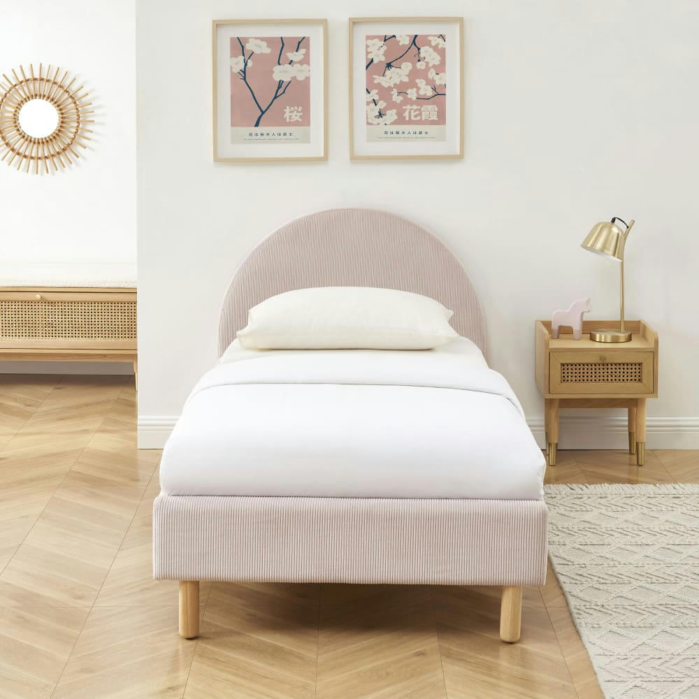 KIEL - Lit en velours côtelé 90x190cm rose