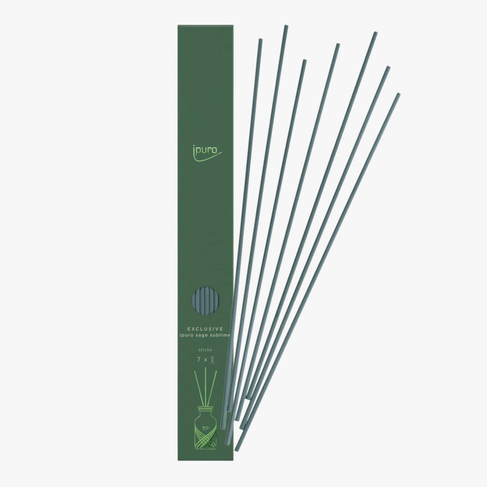 ipuro EXCLUSIVE Sticks Sage Sublime für 500 ml-Raumdüfte Grün, ⌀ 0.4 cm, L 350 mm, 7 Stück