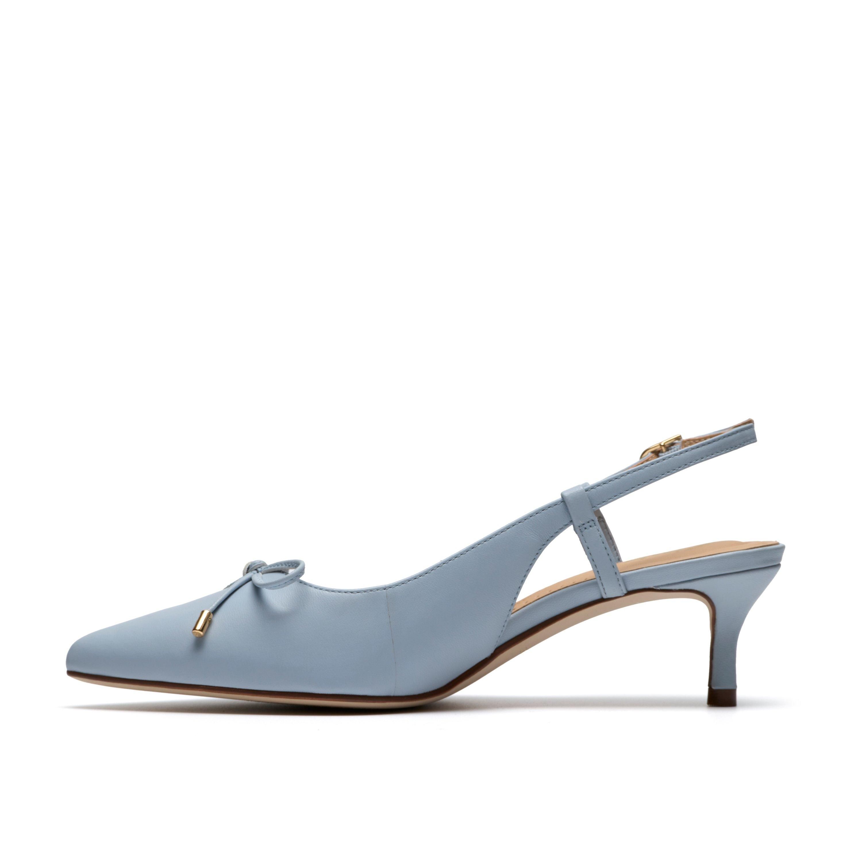 Clarks Zarey Bow Light Blue Leather Heels,Sling Back