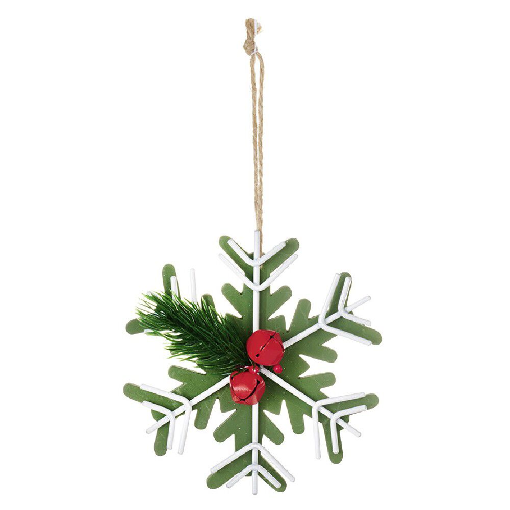 Suspension de No&euml;l Flocon en bois avec décor houx