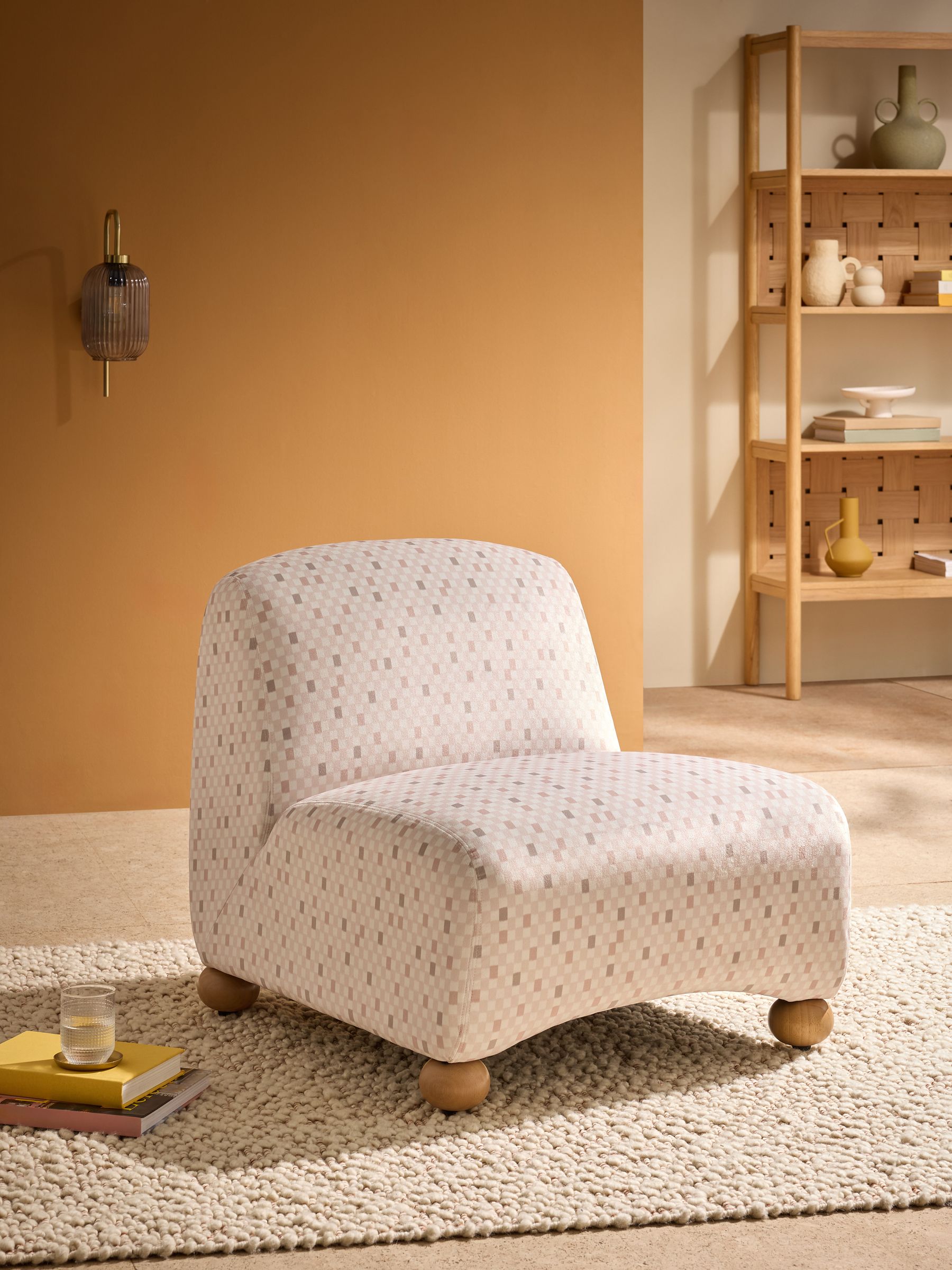 Elwen Accent Chair in Checked Velvet Blush Pink