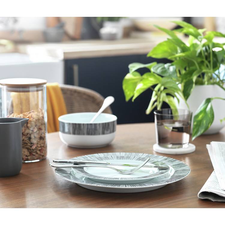 Habitat Black Dash 12 Piece Porcelain Dinner Set