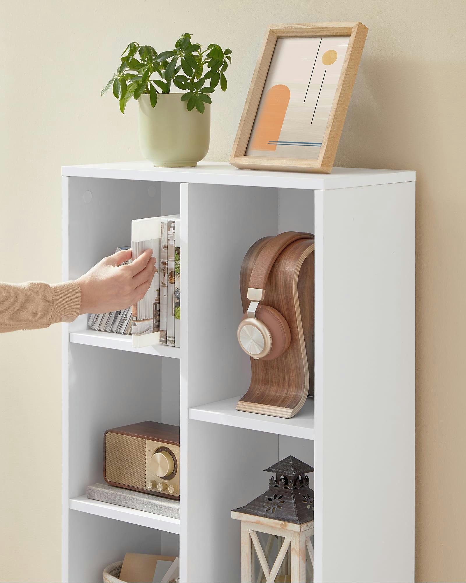 - Bibliothèque 7 compartiments ouverts effet bois blanc
