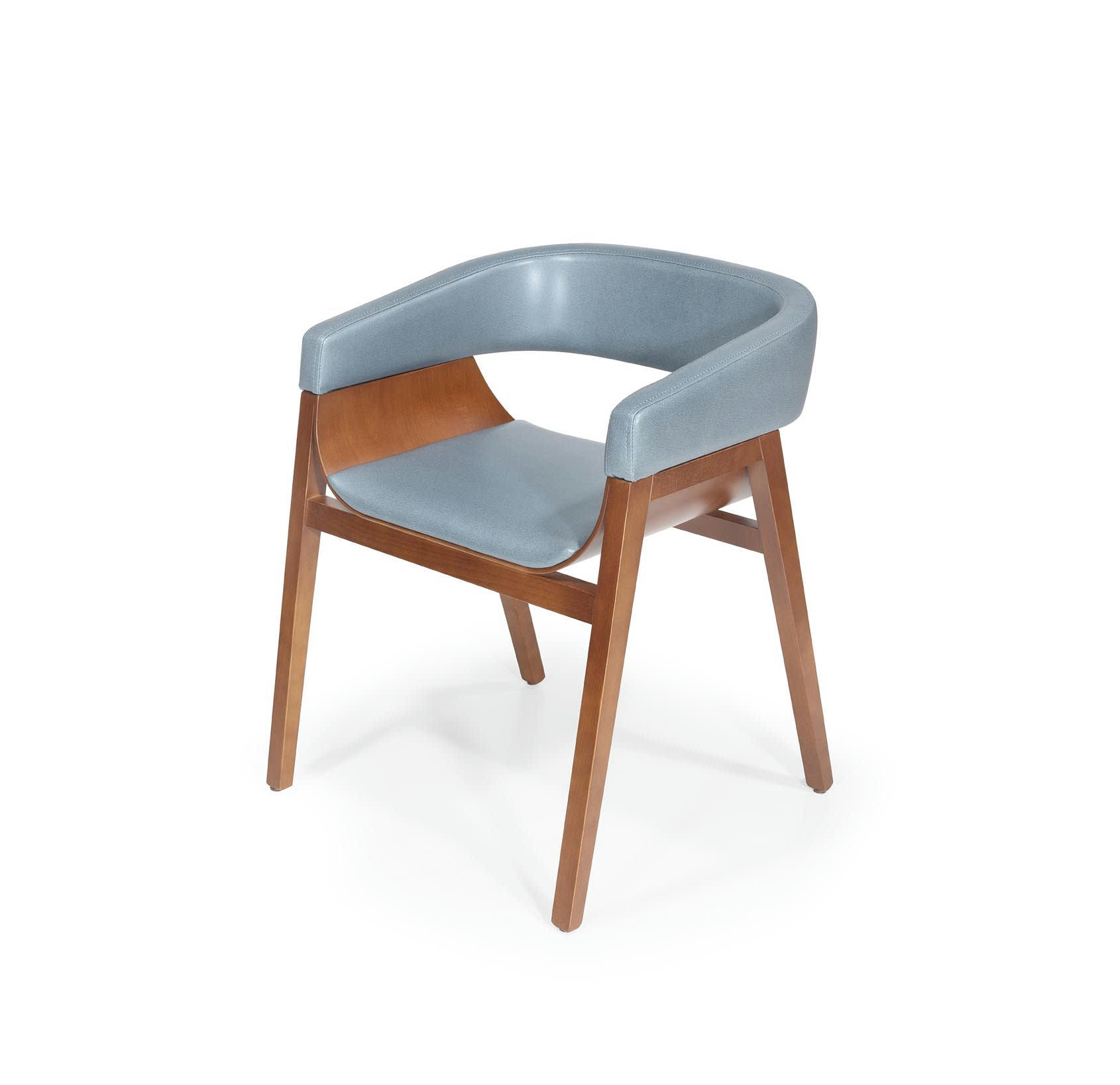 CANNOA - Chaise en bois avec assise en simili cuir bleu