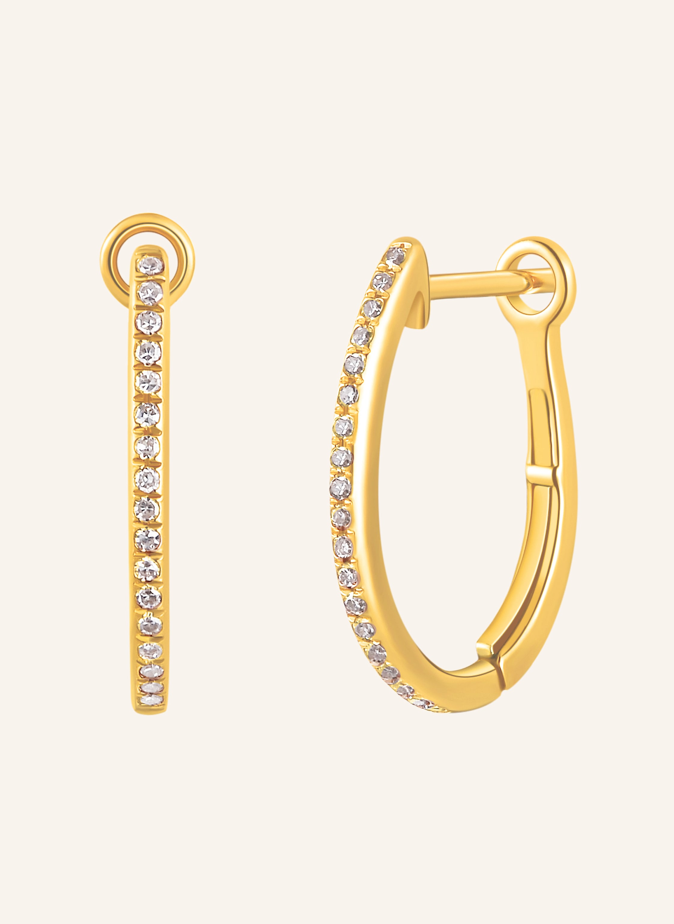 Leaf Creolen OVAL S aus 18 Karat Gelbgold mit Diamanten