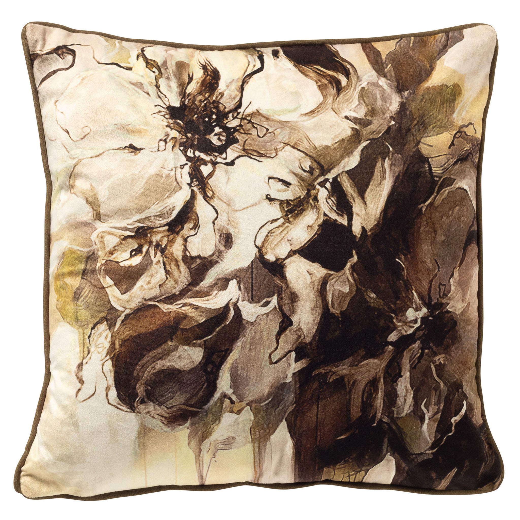 ELON - sierkussen 45x45 cm - abstract bloemenmotief - Fir Green - groen