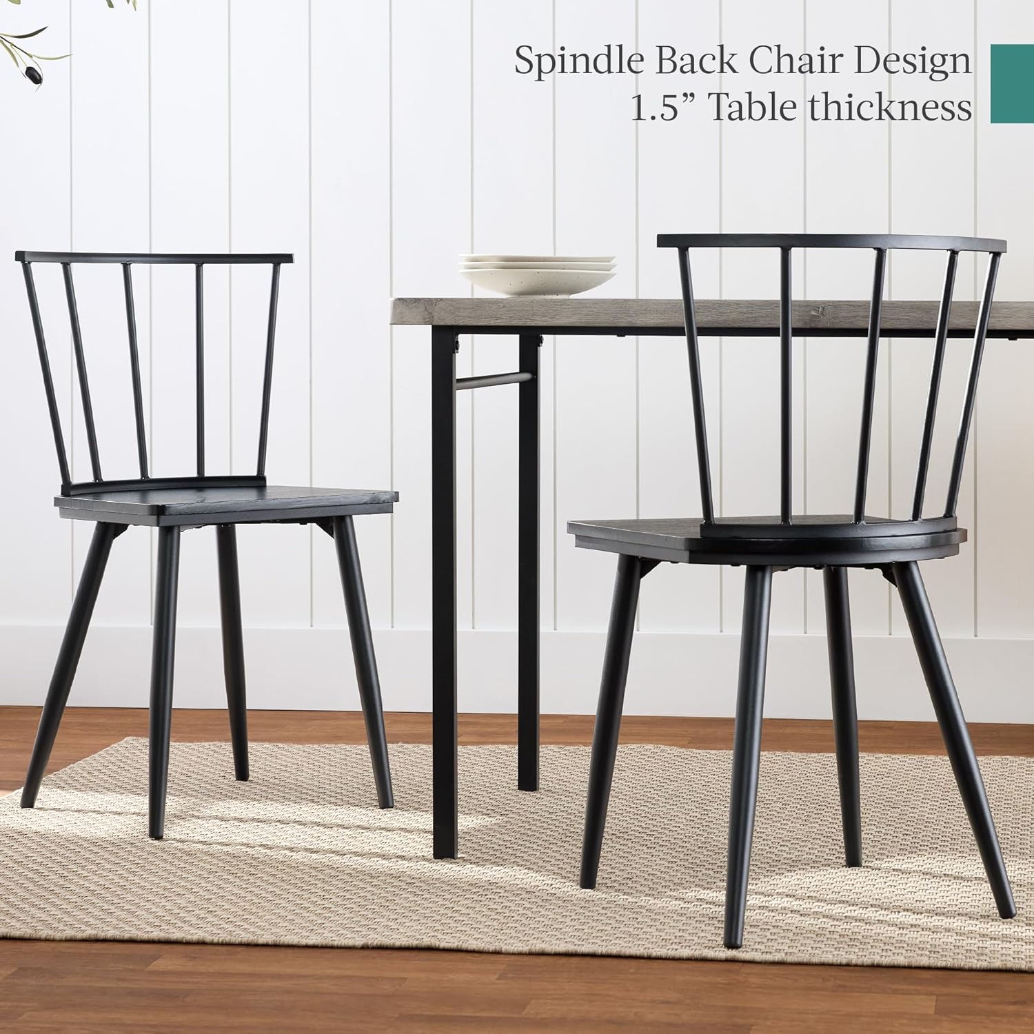 Best Choice Products 4-Piece Farmhouse Dining Table Set w/ 2 Black Spindle Chairs, Dining Bench, Kitchen Table, Windsor Chairs - Gray