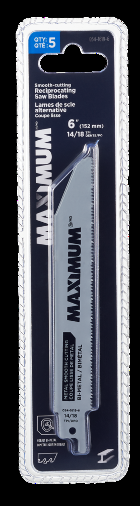 MAXIMUM 6-in 14/18T Bi-Metal Reciprocating Saw Blades with Reusable Case, for Metal, 5-pk