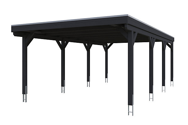 Carport SKAN HOLZ Grunewald 427 x 796 cm planches de toit et EPDM, traitement coloré anthracite
