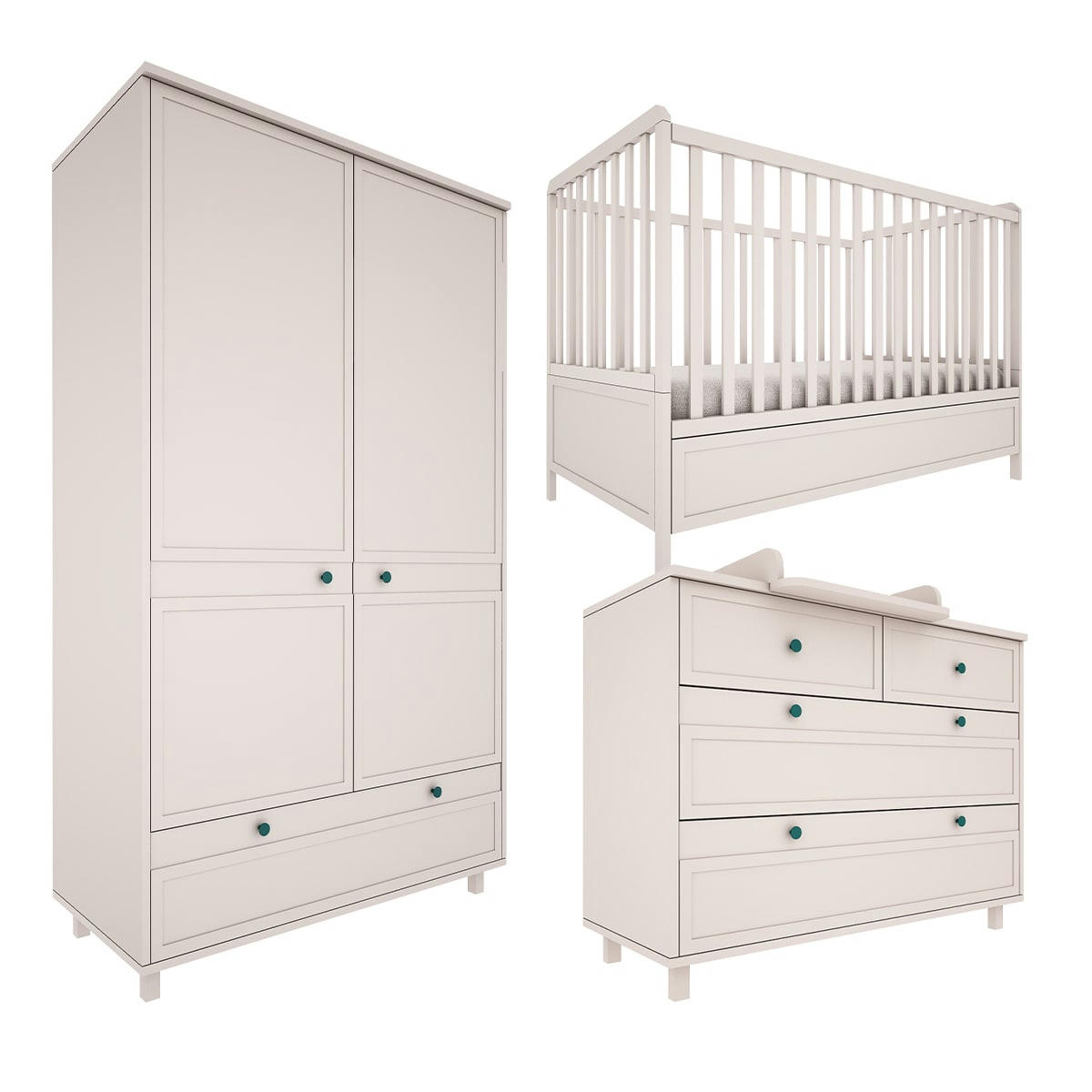 TRIO - GABRIEL - Chambre bébé : Trio - lit évolutif 70x140 commode armoire beige