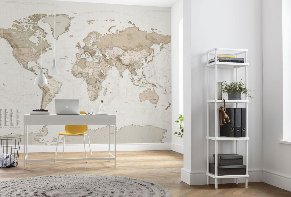 Komar fotobehang vintage wereldkaart beige - 350 x 250 cm - 611638