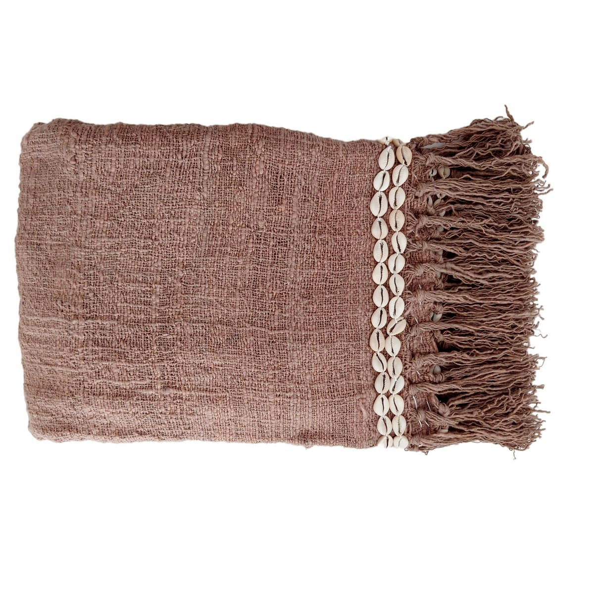 CANGA - Plaid en coton avec coquillages, beige/marron 140x200 cm