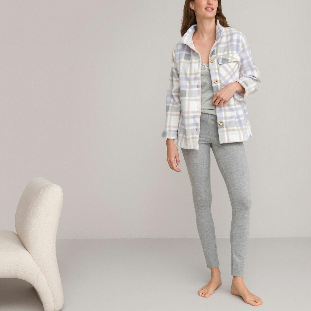 Veste d'intérieur à carreaux, en micro polaire