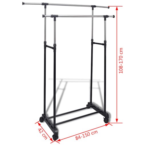 NNEVL Adjustable Clothes Rack with 2 Hanging Rails 2 pcs