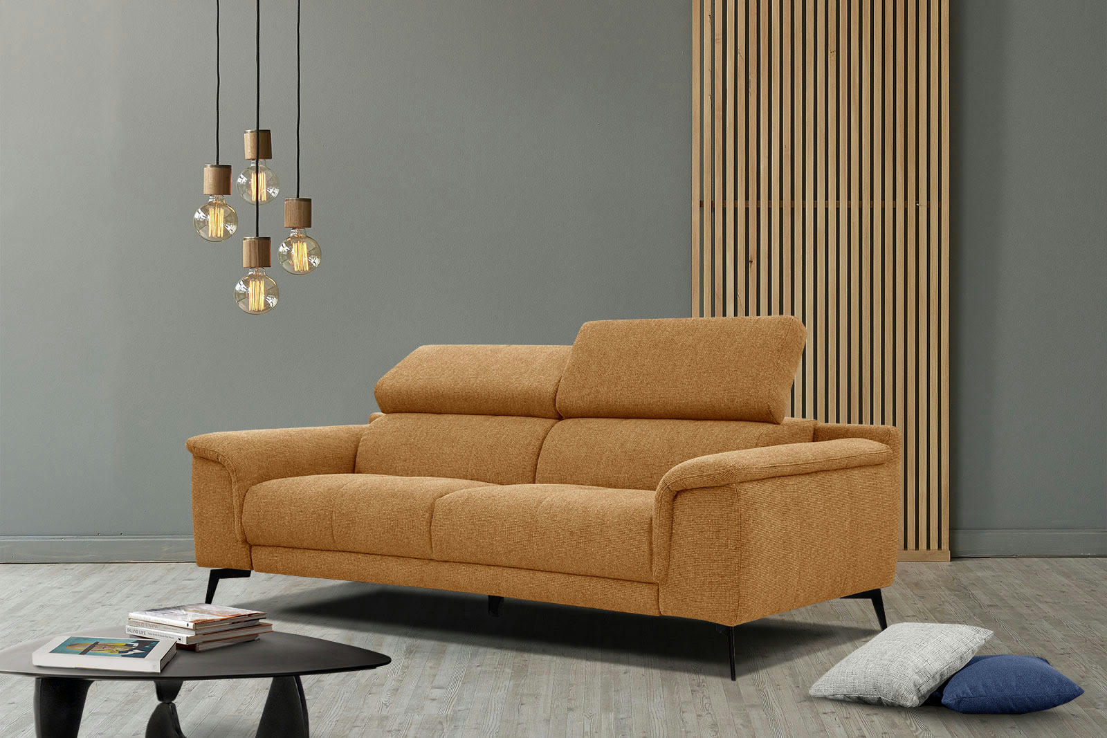 FIERO - Canapé droit 3 places XXL tissu orange