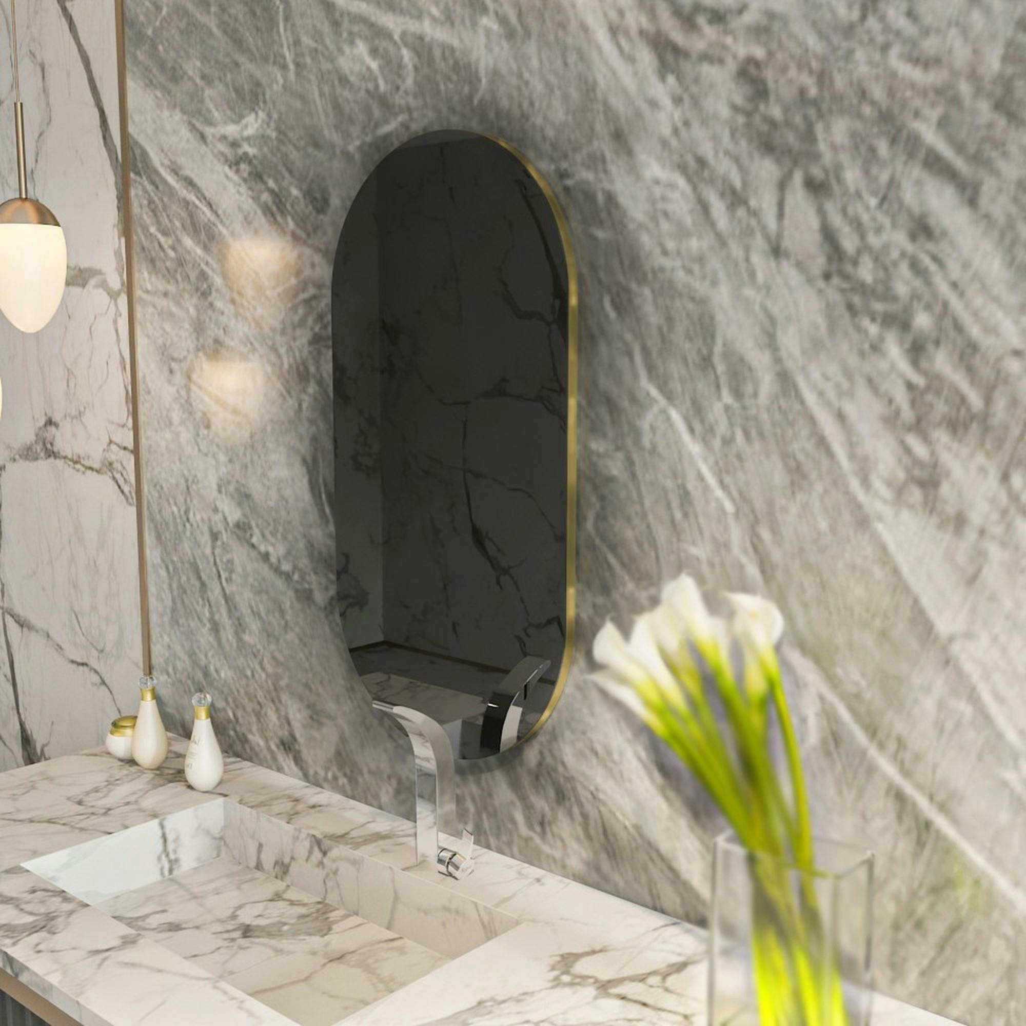 Miroir salle de bains ovale fumé, bordure dorée 85 cm CODY