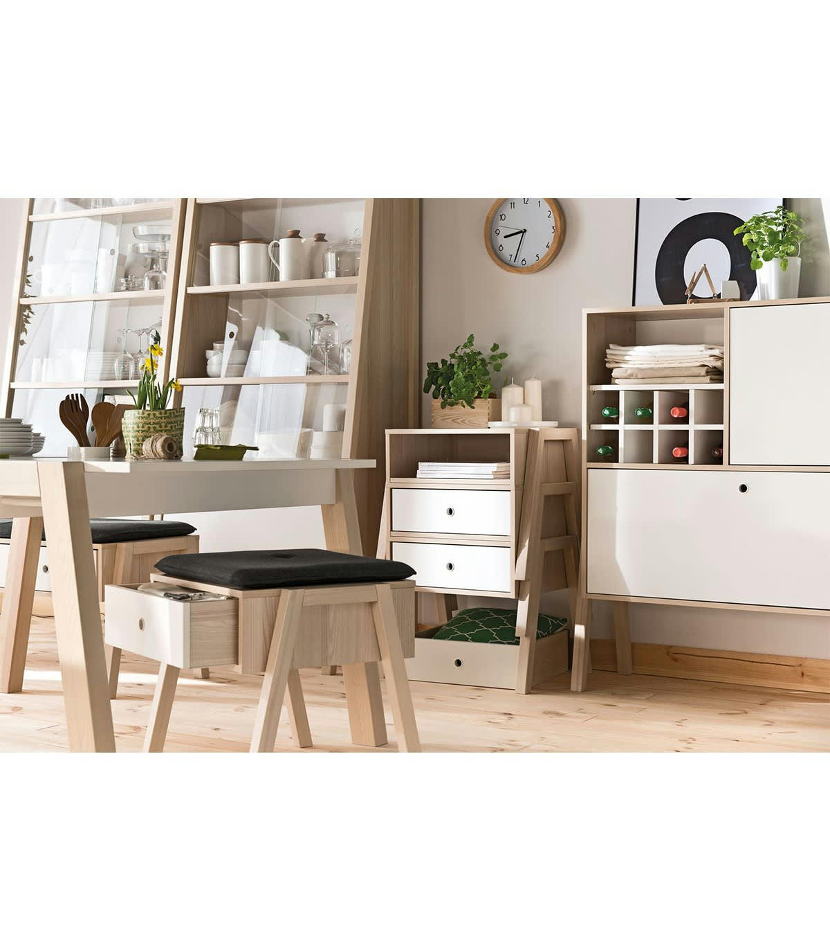 SPOT - Table de chevet ou tabouret 1 tiroir - Blanc et beige