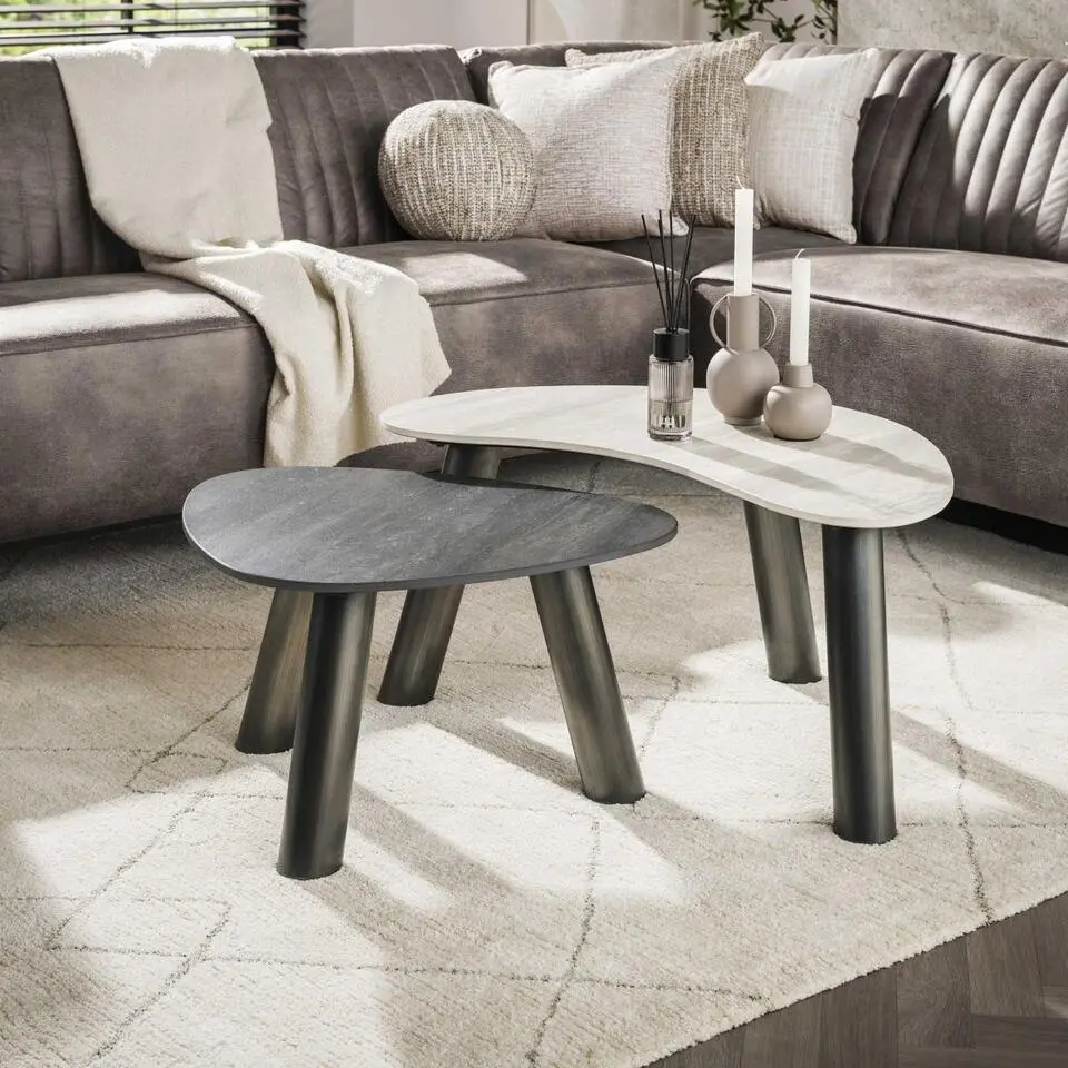 Fraaai - Cattaneo organische salontafels - set van 2 - travertin look