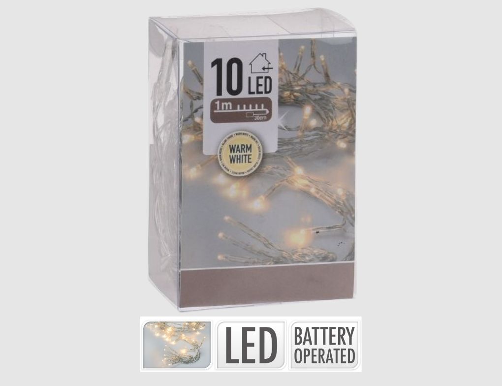 LED-Lichterkette 10 LEDs warmweiß 1m batteriebetrieben