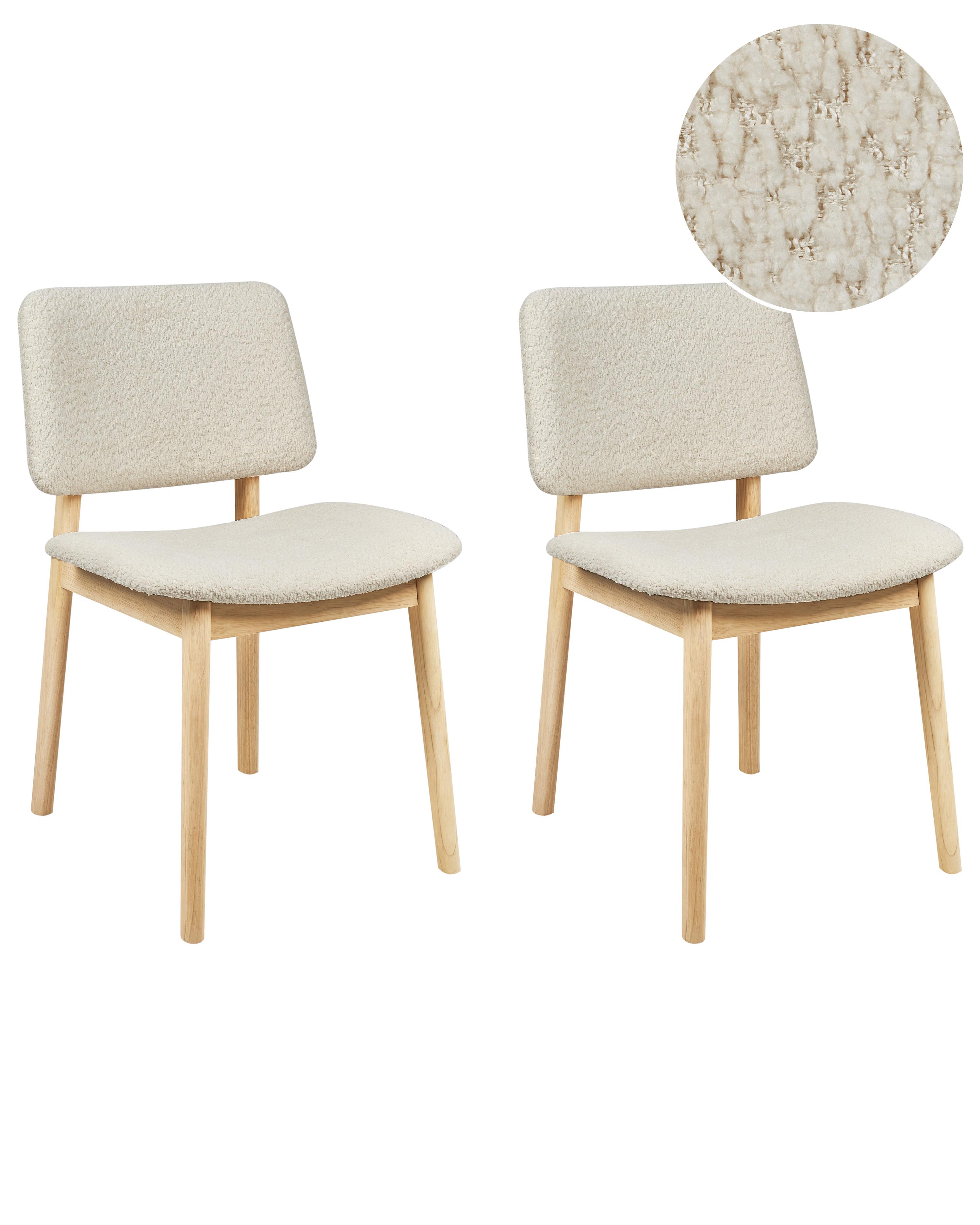 Set of 2 Dining Chairs BLANE Boucle Light Brown/ White