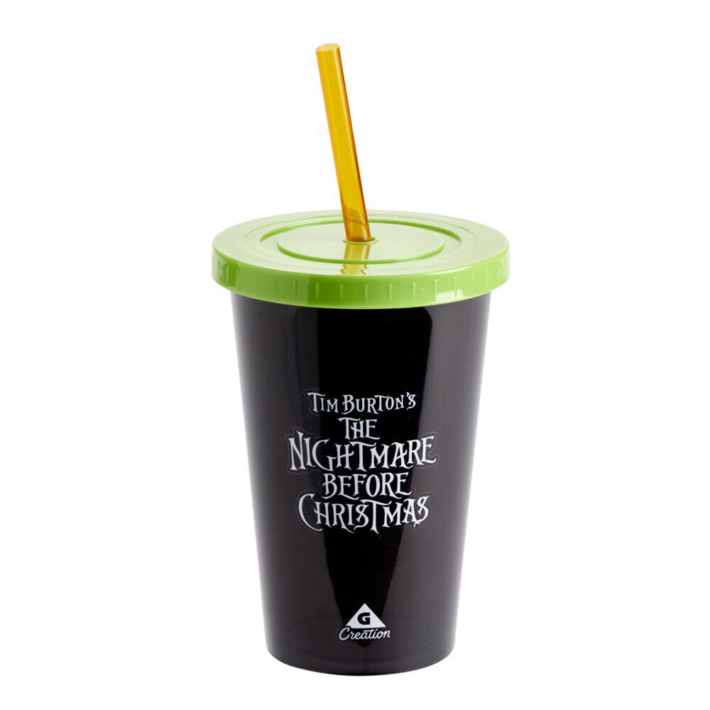 Gobelet Halloween Disney Mr Jack avec paille et couvercle noir et vert Ø9xH18,5