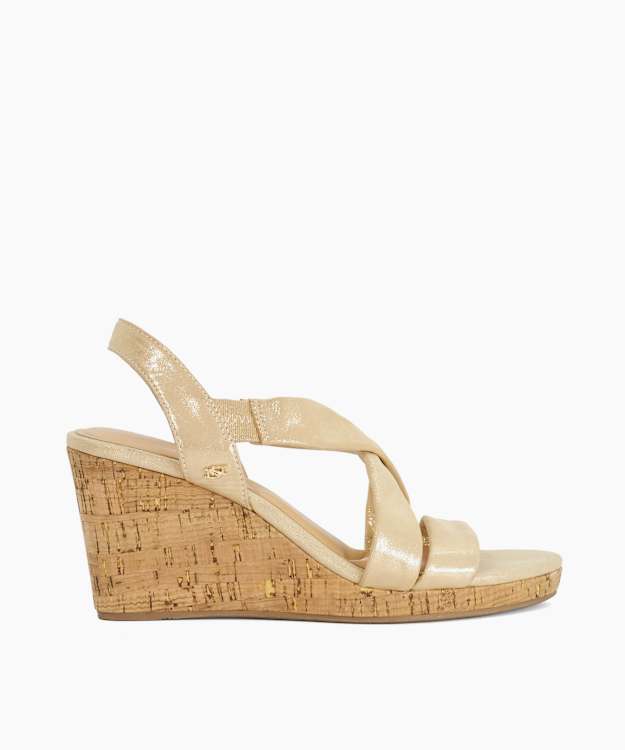 Kamies Gold - Leather Cork Wedge Sandals