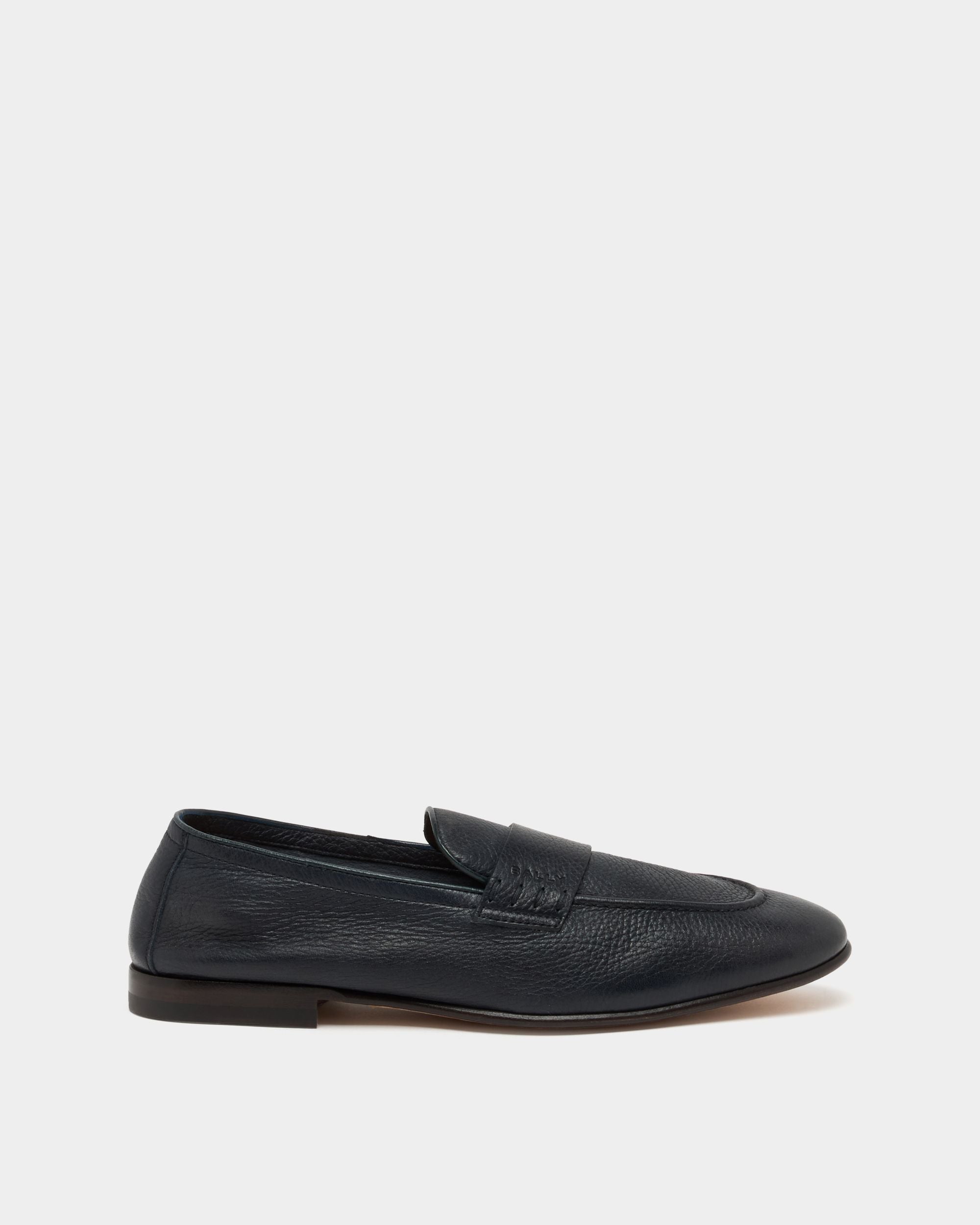 Loafer Elios aus blauem genarbtem Leder
