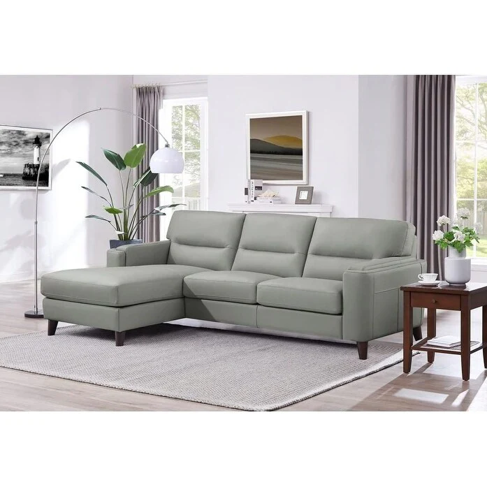 Hydeline Elm Top Grain Leather Sectional Sofa with Chaise, Feather, Memory Foam and Springs