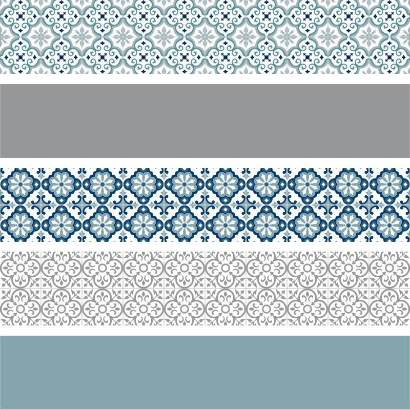 MIX KAMPAJN BLANDNING - Lot de 5 Contremarches H 18xL100cm Bleu Scandinave Vintage