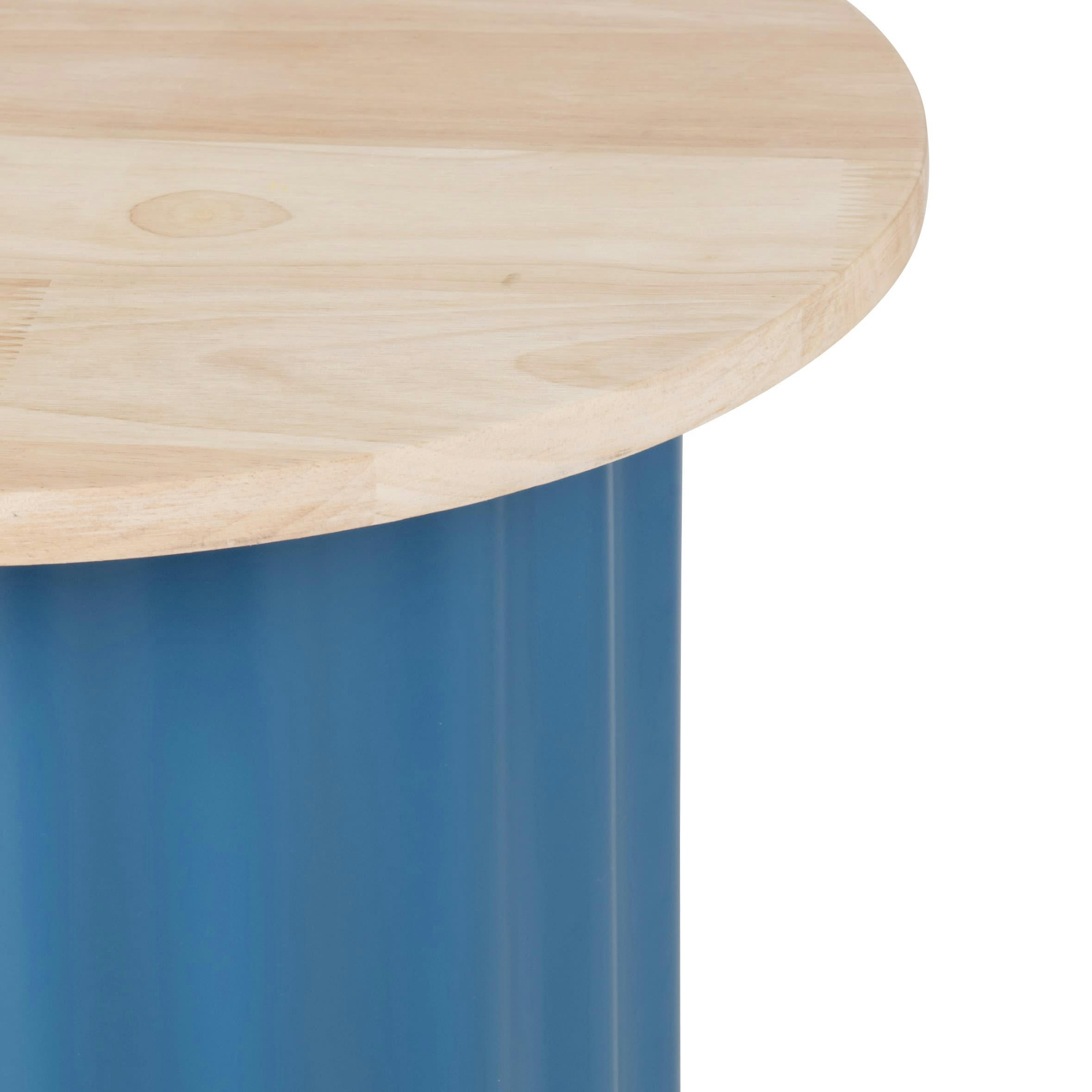 BLUNA - Bout de canapé en bois d'hévéa et fer recyclé bleu