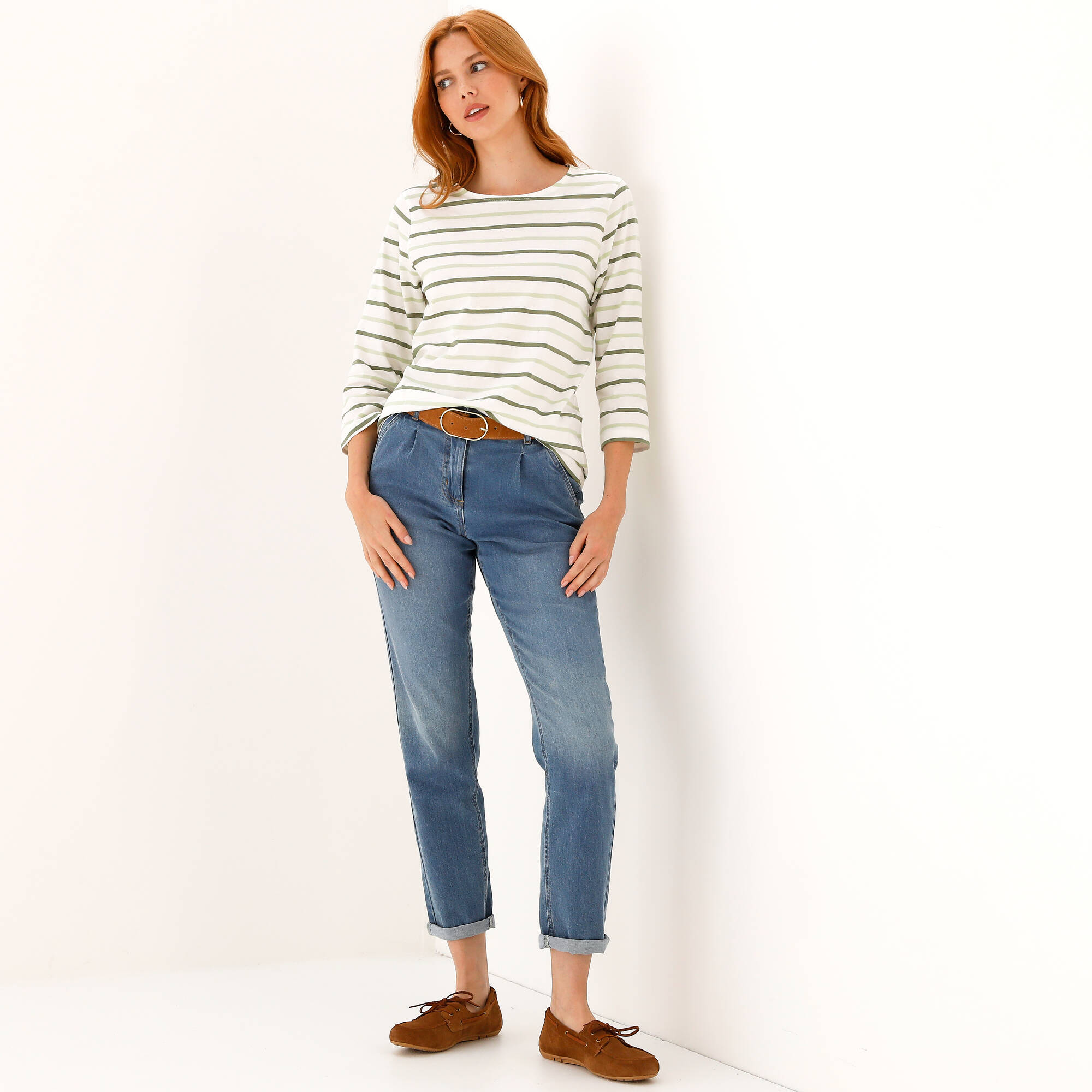 T-shirt rayé manches 3/4, maille jersey